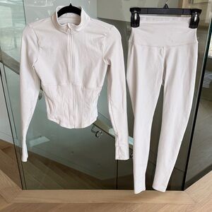 ALO Yoga Bone Full Zip Jacket and Leggings Set